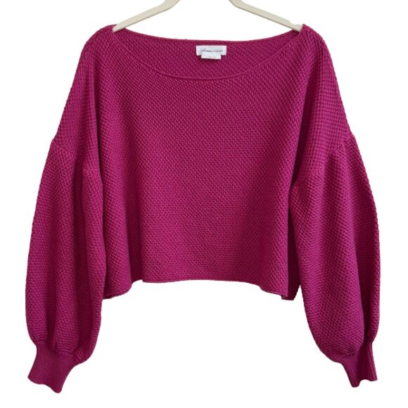 Lovers + Friends Magenta Balloon Sleeve Wide Neck Knit Crop Sweater Size S - Picture 1 of 7
